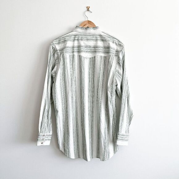 Scully Mens Western Dress Shirt Snap Up Long Sleeve Stripes Light Green Medium - Picture 2 of 8
